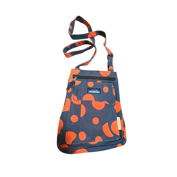 Kavu Limited Edition Canvas Crossbody Bag Orange Polka Dots - Picture 1 of 4